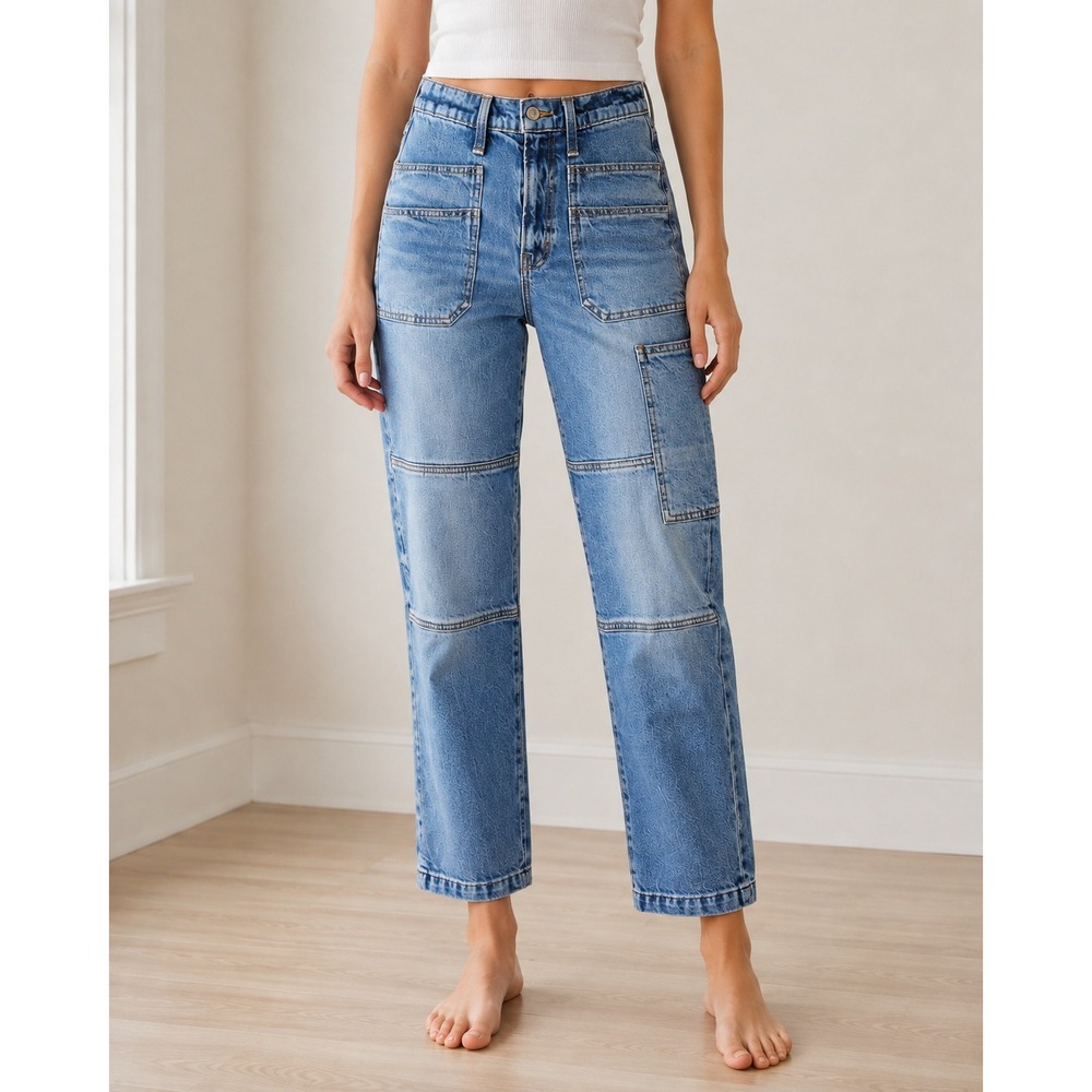 Lucky Brand High Rise Surplus Straight Jeans Womens 4/27 Blue Carpenter Pockets